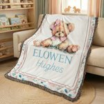 Henkilökohtainen kudottu nallekarhu pehmeä tupsu heittää peitto nimi Nursery sisustus syntymäpäivälahja lapsille perheelle