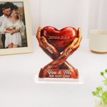 Personalized Intertwined Hands Heart Acrylic Ornament with Names and Date Desk Decor Anniversary Valentine's Day Gift for Couple