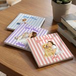 Personalized Pet Photo Watecolor Stripe 11/15 oz Ceramic Mug with Names and Coaster Birthday Mother's Day Gift for Pet Lover Owner