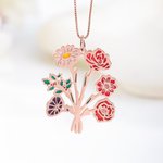 Personalized 1-7 Enamel Birth Flower Family Bouquet Pendant Necklace Birthday Mother's Day Gift for Mom Grandma