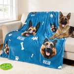 Personalisierte Haustier Kopf Foto Flanell Decke mit Namen Pfote Knochen Geburtstag Weihnachten Geschenk für Tierliebhaber Tierhalter