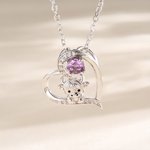 Personalised Highland Cow Birthstone Heart Necklace Minimalist Jewellery Birthday Mother's Day Anniversary Gift for Woman Mom