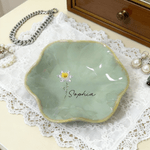 Personalised Imitation Crystal Style Birth Flower Ceramic Scalloped Edge Trinket Jewellery Dish with Name Mother's Day Birthday Gift for Her