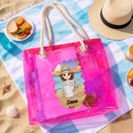 Personalisierte Cartoon Mädchen Neon Laser Tragetasche im Sommer Strandstil mit Namen Sommer Urlaub Geburtstag Geschenk für Damen Mädchen