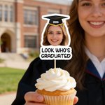 Personalized Graduation Cap Face Photo Cupcake Topper with Text Graduation Party Gift for Graduates