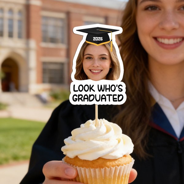 Personalized Graduation Cap Face Photo Cupcake Topper with Text Graduation Party Gift for Graduates