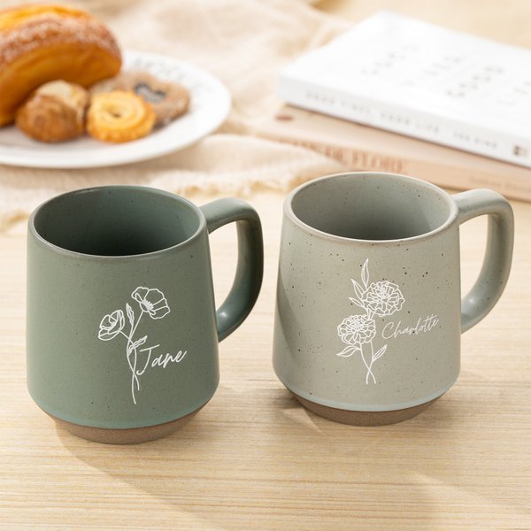 Personalisierter Retro Becher mit Geburtsblume und Namen Handgefertigte Steingut Tasse 350ml Hausdeko Geburtstag Geschenk