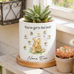 Personalized Classic Winnie the Pooh 1-10 Bees Ceramic Planter Pot with Names and Bamboo Tray Daily Use Mother's Day Gift for Mom Grandma