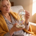 Personalized Name Galaxy Rose Glass Lampshade with Preserved Flower and LED Light Mother's Day Birthday Gift for Woman