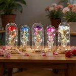 Personalized Name Galaxy Rose Glass Lampshade with Preserved Flower and LED Light Mother's Day Birthday Gift for Woman