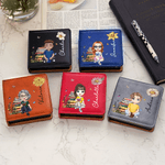 Personalized Birth Flower Cartoon Reading Character PU Leather Classic Sticky Notepad Holder with Name Desk Organizer Birthday Gift for Book Lovers