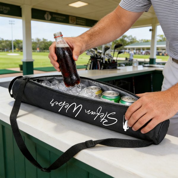 Personalisierte isolierte Kühltasche mit Namen und Golfer-Silhouette | Sportzubehör | Getränkekühler | Spieltag Geburtstag Geschenk für Golfliebhaber