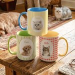 Tasse en céramique personnalisée avec nom et photo d'animal de compagnie à rayures aquarellées Cadeau d'anniversaire pour les propriétaires d'animaux domestiques