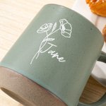 Personalised Birth Flower Retro Handmade Stoneware 12oz Mug with Name Housewarming Birthday Mother's Day Gift for Mom Grandma