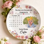 Personalized Newborn Photo Calendar Ceramic Decorative Plate with Name Title and Stand Birthday Mother's Day Baby Shower Gift for Family