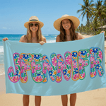 Henkilökohtainen Vibrant Floral Art Lettering Ylimitoitettu Nopea kuiva rantapyyhe nimellä Ulkoilutoiminta Ranta Party Syntymäpäivälahja naisille perheelle