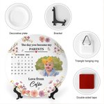 Personalized Newborn Photo Calendar Ceramic Decorative Plate with Name Title and Stand Birthday Mother's Day Baby Shower Gift for Family