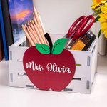 Personalized Apple Design Wooden Desktop Organizer with Name Desk Decor Teacher Appreciation Thank You Gift for Educator