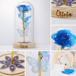 Personalized Name Galaxy Rose Glass Lampshade with Preserved Flower and LED Light Mother's Day Birthday Gift for Woman