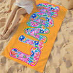 Henkilökohtainen Vibrant Floral Art Lettering Ylimitoitettu Nopea kuiva rantapyyhe nimellä Ulkoilutoiminta Ranta Party Syntymäpäivälahja naisille perheelle