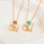 Personalised Highland Cow Birthstone Heart Necklace Minimalist Jewellery Birthday Mother's Day Anniversary Gift for Woman Mom