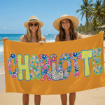 Nome artistico colorato personalizzato Asciugamano da spiaggia sovradimensionato ad asciugatura rapida Attività all'aperto Festa in spiaggia Regalo di compleanno per le donne Besties