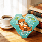 Personalizzato Cartoon Otter Family Heart Building Brick Puzzles con 2-6 nomi testo e anno Regalo per la festa della mamma Donna