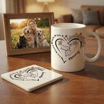 Gepersonaliseerde Hart Geboorte Bloem Huisdier Patroon 11 oz 15 oz Keramische koffiemok met 2-6 namen en onderzetter Moederdag Verjaardagscadeau voor mama Oma