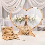 Personalised Wedding Handmade Wooden Guest Book with Hearts and Engraved Box Alternative Wedding Decor