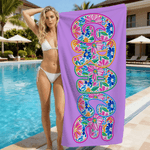 Henkilökohtainen Vibrant Floral Art Lettering Ylimitoitettu Nopea kuiva rantapyyhe nimellä Ulkoilutoiminta Ranta Party Syntymäpäivälahja naisille perheelle