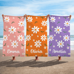Personalized Multicolor Daisy Quick Dry Soft Oversized Beach Towel with Name Travel Essentials Beach Party Birthday Gift for Her