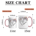 Gepersonaliseerde Hart Geboorte Bloem Huisdier Patroon 11 oz 15 oz Keramische koffiemok met 2-6 namen en onderzetter Moederdag Verjaardagscadeau voor mama Oma