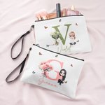 Personalisierte Geburtsblumenstrauß Canvas Kosmetiktasche mit Initiale Namen Handgelenkschlaufe Geburtstag Jahrestag Geschenk für Mädchen Damen