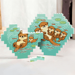 Personalizzato Cartoon Otter Family Heart Building Brick Puzzles con 2-6 nomi testo e anno Regalo per la festa della mamma Donna