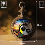 Bougie LED personnalisée avec motif de la lune 1-3 noms et années - Ornement style vitrail - Cadeau de Noël de fête pour la famille