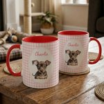 Tasse en céramique personnalisée avec nom et photo d'animal de compagnie à rayures aquarellées Cadeau d'anniversaire pour les propriétaires d'animaux domestiques