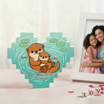 Personalizzato Cartoon Otter Family Heart Building Brick Puzzles con 2-6 nomi testo e anno Regalo per la festa della mamma Donna