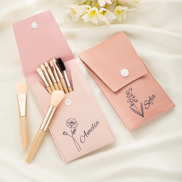 Personalisierte Namen-Kosmetiktasche mit Geburtsblume 8 Stück Make-up-Pinsel Set Geburtstag Hochzeit Weihnachten Geschenk für Freundin Mutter