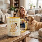 Personalized Pet Photo Watecolor Stripe 11/15 oz Ceramic Mug with Names and Coaster Birthday Mother's Day Gift for Pet Lover Owner