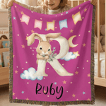 Personalized Cartoon Animal Initial Multicolor Tassel Soft Throw Blanket with Name Daily Use Home Decor Birthday Gift for Kids Boys Girls