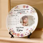 Personalized Newborn Photo Calendar Ceramic Decorative Plate with Name Title and Stand Birthday Mother's Day Baby Shower Gift for Family