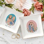 Personalized Minimalist Style Photo Flower Ceramic Trinket Jewelry Dish with Text Mother's Day Birthday Gift for Mom Bride Bestie