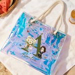 Personalised Neon Birth Flower Bouquet Cartoon Character Clear Tote Bag with Name Initial Birthday Anniversary Gift for Women Girl