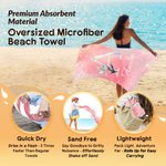 Personalised Mother of Pearl Effect Birth Flower Initial Oversized Quick Dry Beach Towel with Name Beach Party Birthday Mother's Day Gift for Family