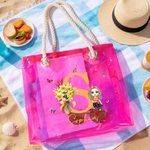 Personalised Neon Birth Flower Bouquet Cartoon Character Clear Tote Bag with Name Initial Birthday Anniversary Gift for Women Girl