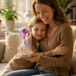 Personalized Name Galaxy Rose Glass Lampshade with Preserved Flower and LED Light Mother's Day Birthday Gift for Woman