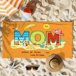 Personalised Multicolor Seaside Vacation Style Quick Dry Soft Oversized Beach Towel with 1-12 Names Beach Party Birthday Gift for Family