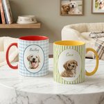 Tasse en céramique personnalisée avec nom et photo d'animal de compagnie à rayures aquarellées Cadeau d'anniversaire pour les propriétaires d'animaux domestiques