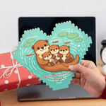 Personalizzato Cartoon Otter Family Heart Building Brick Puzzles con 2-6 nomi testo e anno Regalo per la festa della mamma Donna