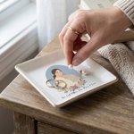 Personalized Minimalist Style Photo Flower Ceramic Trinket Jewelry Dish with Text Mother's Day Birthday Gift for Mom Bride Bestie